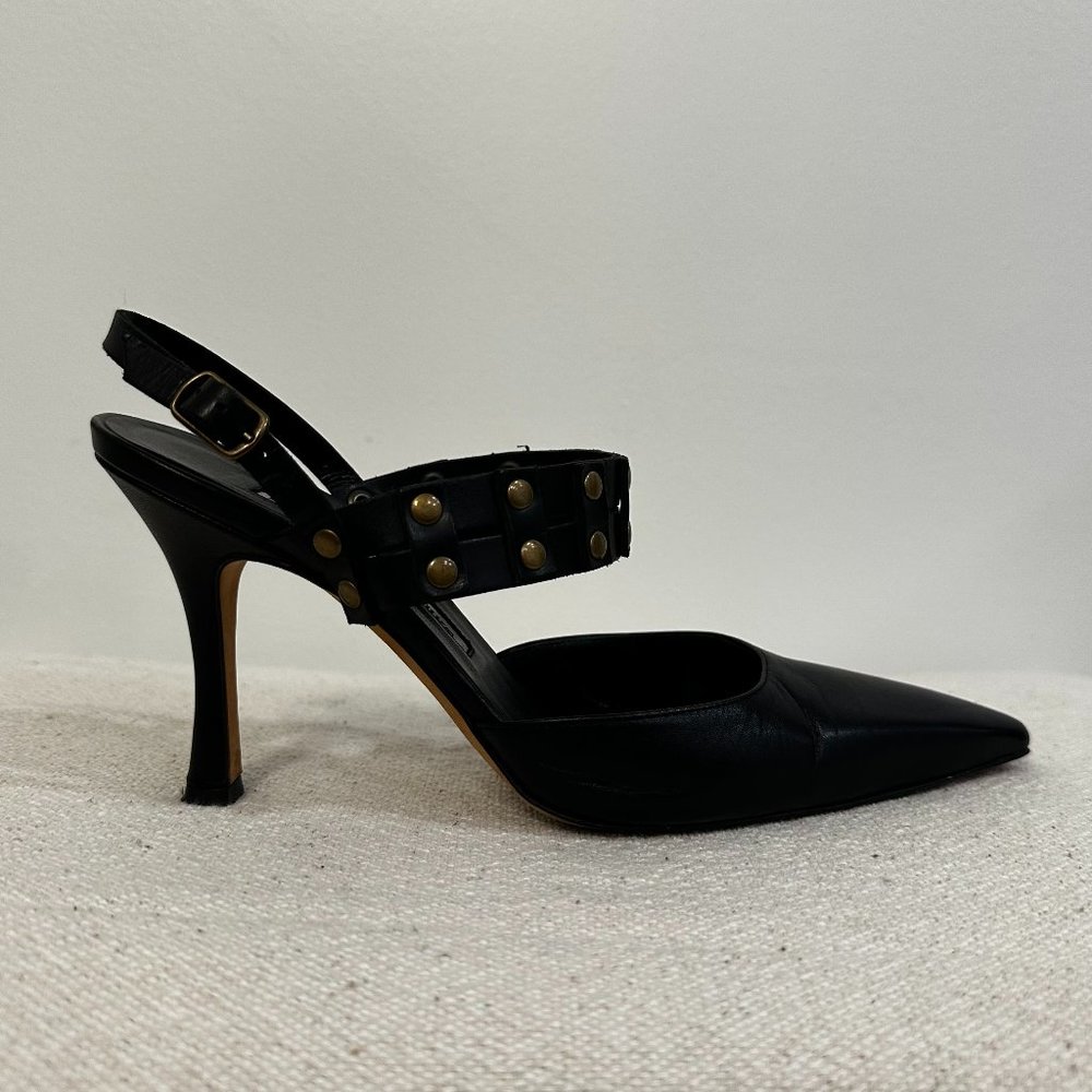 Manolo Blahnik Black Leather Slingback